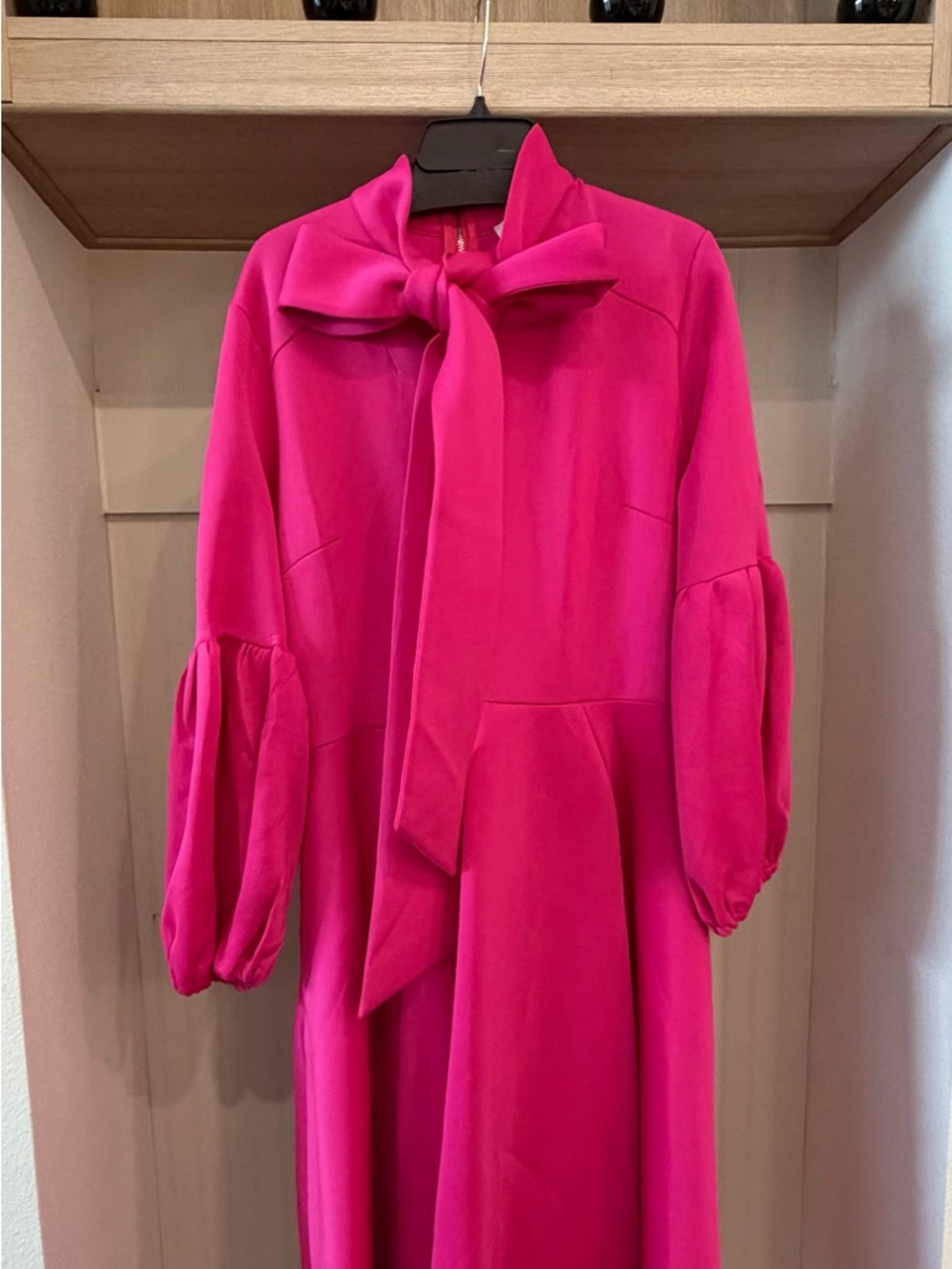 Long Sleeve Tie-Neck Maxi Dress in Vibrant Fuchsia